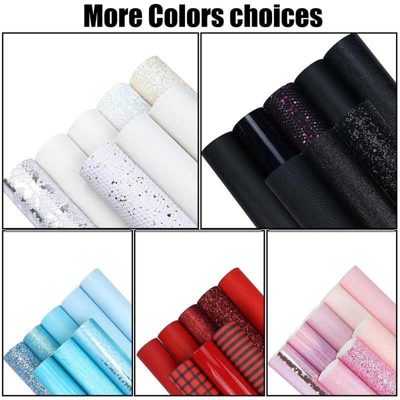Litchi 8 Pieces 8x12 Inch Black Series Faux Leather Sheets Including 8 Kinds Leather Sheets for Leather Bows and Earrings Making - Image 5